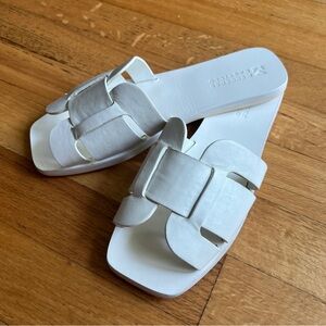 Merceds Castillo Slide Flat White Leather Sandals